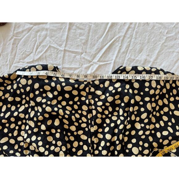 Vtg 80s 100% Silk Black Dress Yellow PolkaDot Ruched Blouson M 10 - Picture 8 of 13